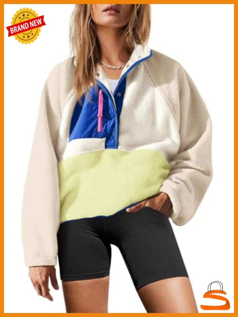 Womens Sherpa Fleece Pullover Jacket Button Down Sweatshirt with Pockets